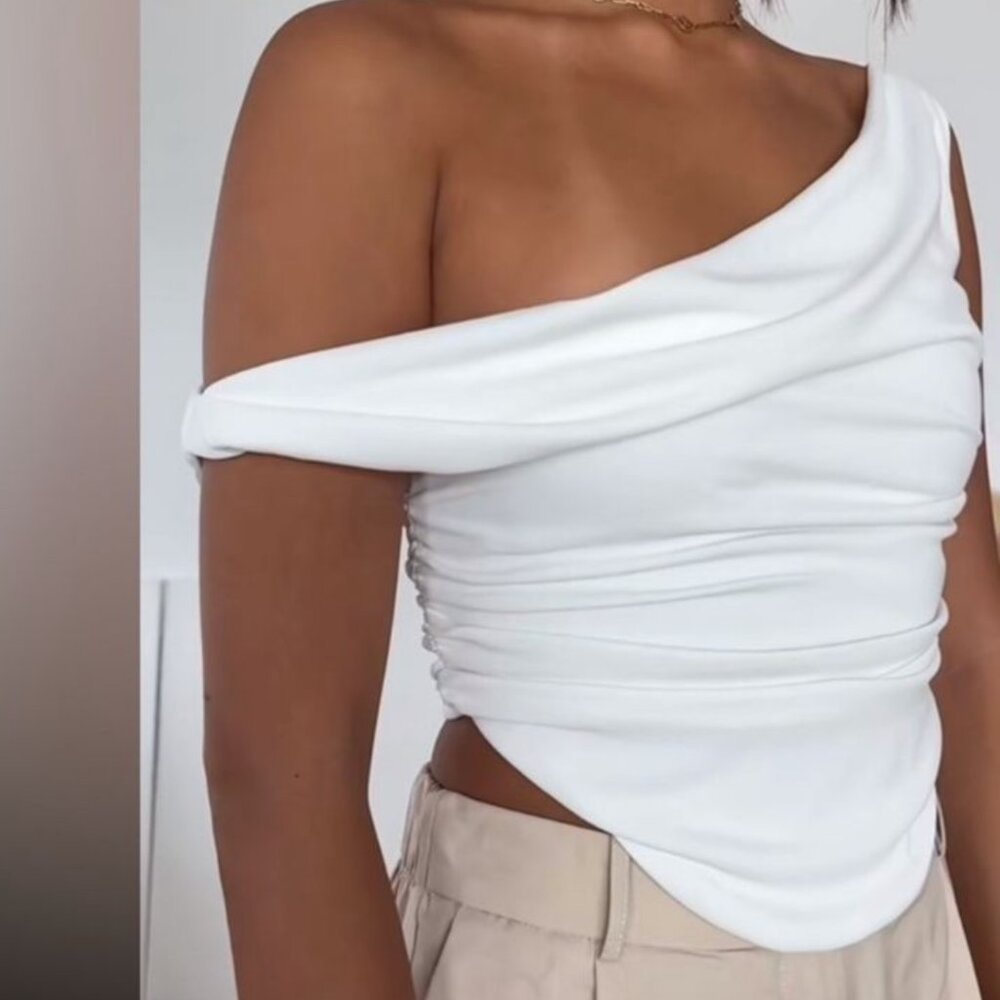 Zara Draped Crop Top White Sz. L NWOT